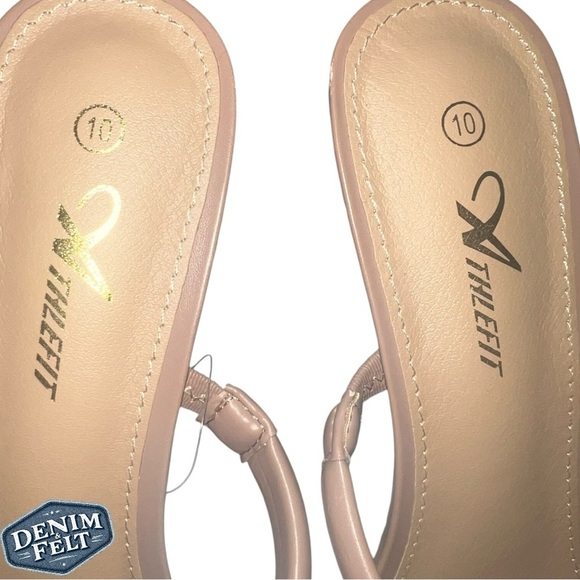 Athlefit Women’s Tan Square Open Toe Two Strap Chunky Heeled Slip On Sandal |NEW - Picture 7 of 13